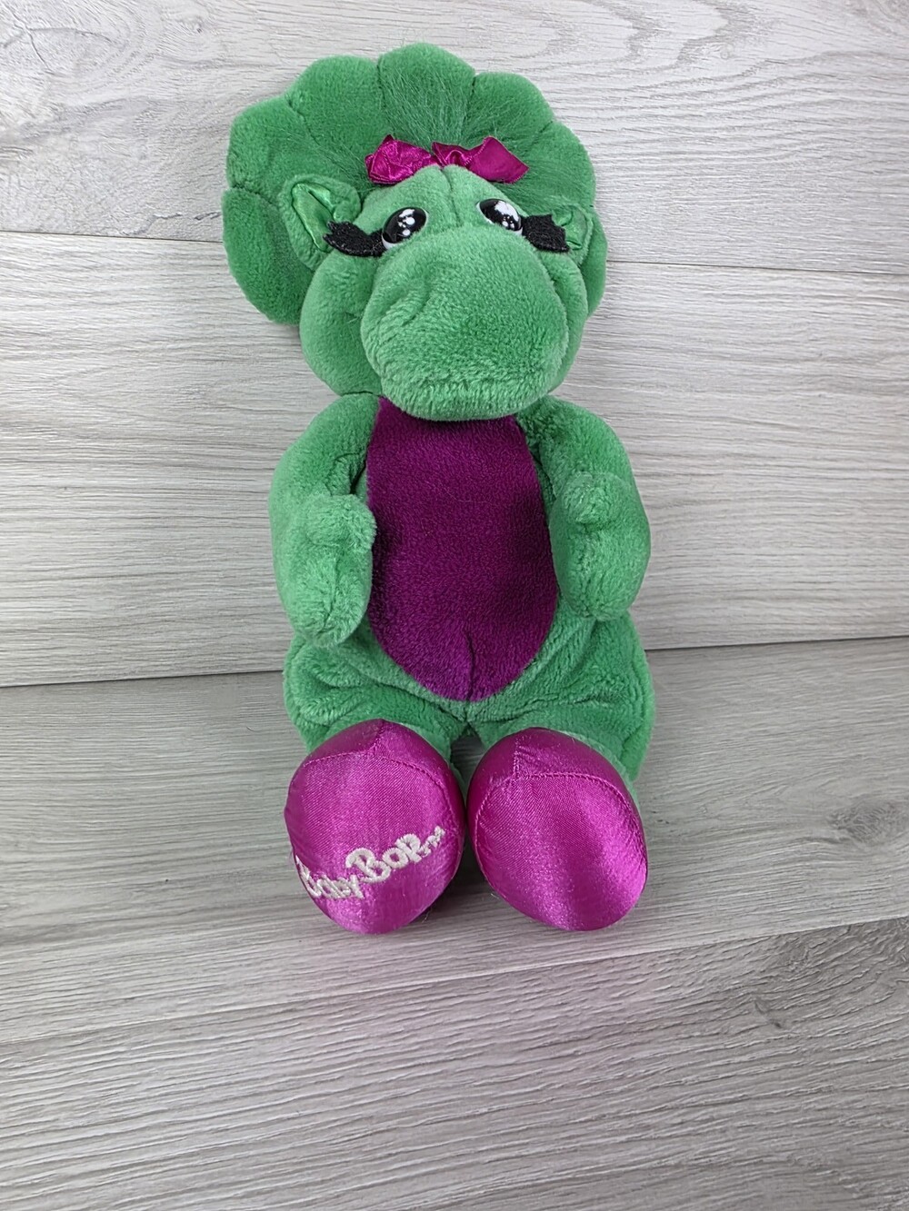 Baby Bop Plush Dinosaur 12" Barney & Friends w Bow Lyons Group c1990s SU59